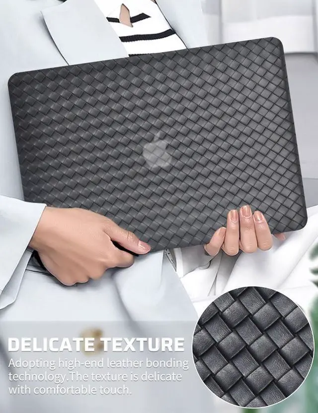 Alt view image 2 of 5 - Seorsok Compatible with MacBook Air 13.6 inch Case 2022-2024 2025 A3240 M4 A2681 M2 A3113 M3 Touch ID,Elegant Leather Plastic Hard Case Transparent Keyboard Cover,Black Tartan PVC Leather