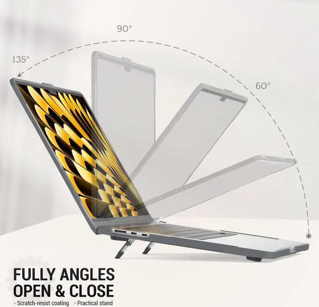 Alt view image 3 of 5 - SEYMAC stock MacBook Air 15 inch Case 2024/2023 Release A3114/A2941 M3/M2 Chip, Shock-Absorbing Protection Case with Folding Stand &Mouse Pad/Bag for MacBook Air 15" A3114/A2941 M3/M2 Chip (Gray)