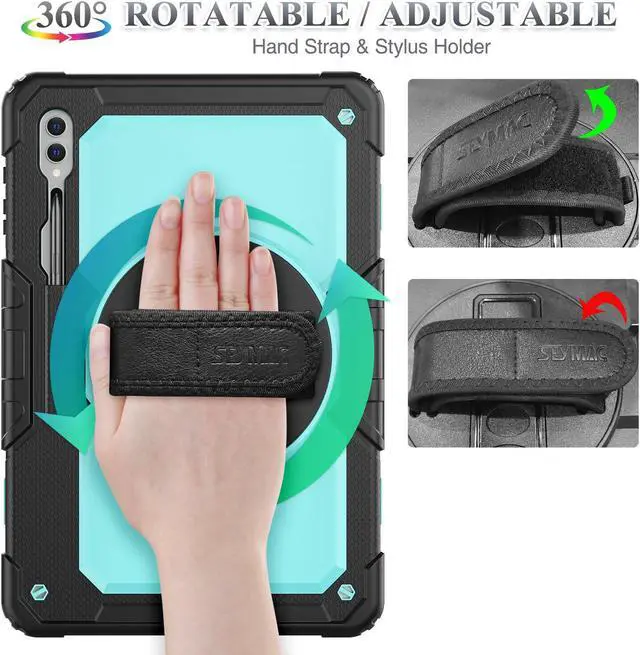 Alt view image 3 of 5 - SEYMAC stock Case for Samsung Galaxy Tab S10 Ultra / S9 Ultra Tablet Case 14.6'' with Screen Protector, Pencil Holder, 360 Rotate Stand, Hand Strap, Shoulder Strap, Skyblue1