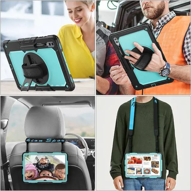 Alt view image 5 of 5 - SEYMAC stock Case for Samsung Galaxy Tab S10 Ultra / S9 Ultra Tablet Case 14.6'' with Screen Protector, Pencil Holder, 360 Rotate Stand, Hand Strap, Shoulder Strap, Skyblue1