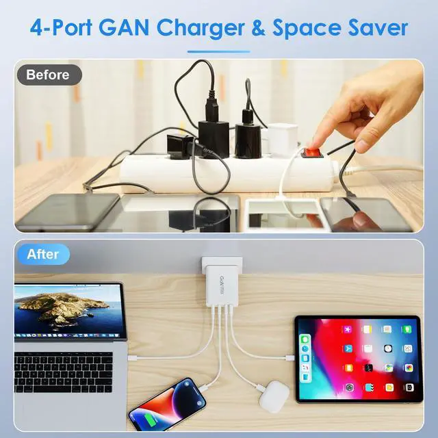 Alt view image 5 of 5 - 120W USB C Charger Block,GaN III 4-Port PD QC Foldable Charger, Phone Charger ,Type c Charger Fast Charging, USB A Laptop Charger Adapter for All iPad iPhone 15 14 13 12 Pro Max Pixel Note Galaxy