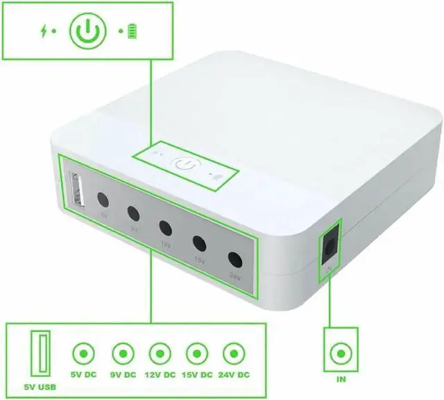 Alt view image 4 of 5 - Mini ups Battery Backup UPS System with 5V 9V 24V, 12V 5A Charger Mini UPS 5V 9V 12V 24V for WiFi Modem Router CCTV Camera Mini DC UPS Power Supply 13200 mah