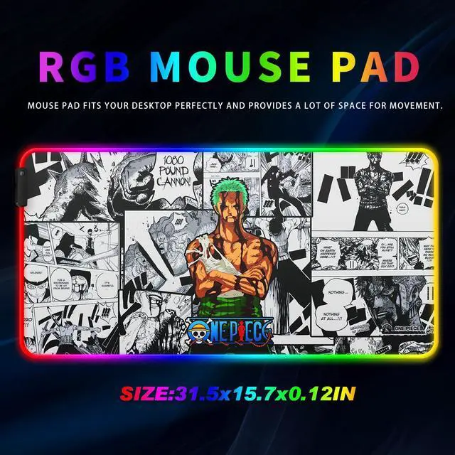 Alt view image 2 of 5 - SIASYDF RGB Zoro Mouse Pad, Extended Large Anime LED Mousepad for Home Office, Light Up Gaming Desk Mat for Computer Keyboard and Laptop, 31.5x15.7x0.12inch