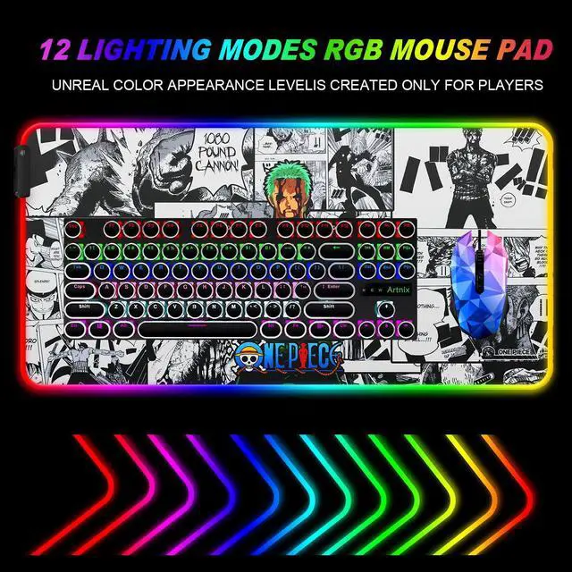Alt view image 4 of 5 - SIASYDF RGB Zoro Mouse Pad, Extended Large Anime LED Mousepad for Home Office, Light Up Gaming Desk Mat for Computer Keyboard and Laptop, 31.5x15.7x0.12inch