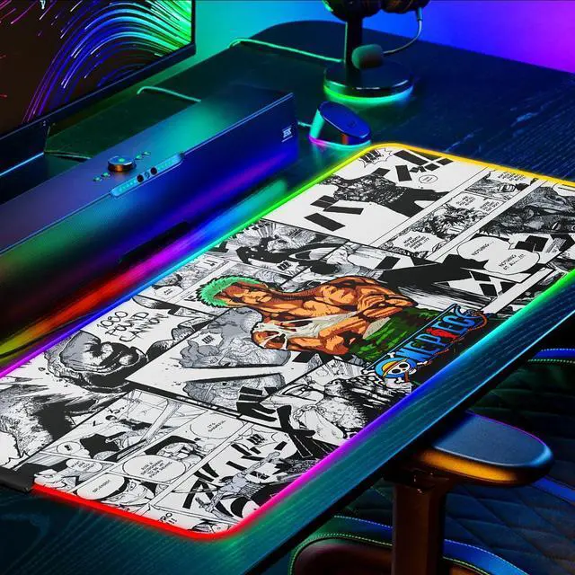 Alt view image 3 of 5 - SIASYDF RGB Zoro Mouse Pad, Extended Large Anime LED Mousepad for Home Office, Light Up Gaming Desk Mat for Computer Keyboard and Laptop, 31.5x15.7x0.12inch