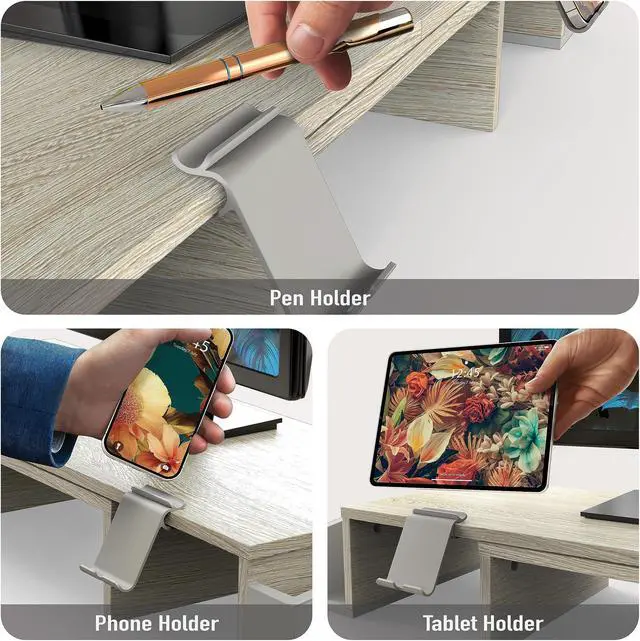 Alt view image 4 of 5 - Simple Houseware Desk Dual Monitor Stand Riser with Drawer, Maple