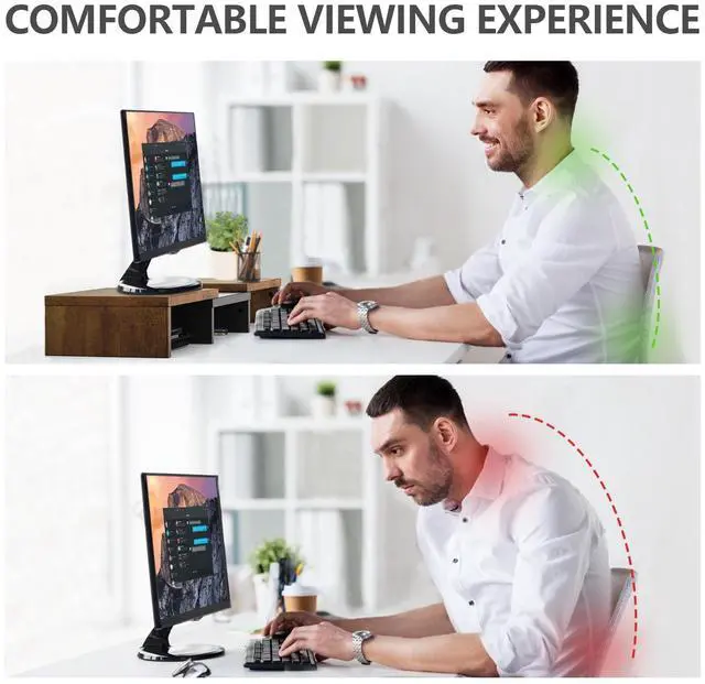 Alt view image 5 of 5 - TAVR Dual Monitor Stand Riser, Computer Monitor Stands for 2 Monitors, Extra Long Multifunctional Desktop Organizer Riser for Computer, Laptop, PC, Printer, TV, Max 43.3" Length, Rustic Brown