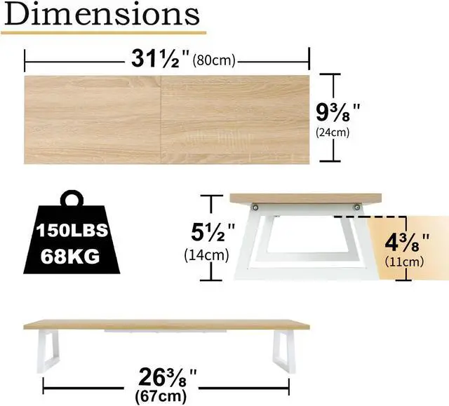 Alt view image 4 of 5 - TEAMIX 31.5 inch Dual Monitor Riser - Wide TV Stand for 2 Monitors - Wood & Steel Desktop Riser for Dual Screen Office Desk Organization