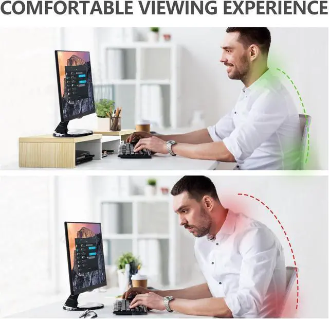 Alt view image 5 of 5 - TAVR Dual Monitor Stand Riser, Computer Monitor Stands for 2 Monitors, Extra Long Multifunctional Desktop Organizer Riser for Computer, Laptop, PC, Printer, TV, Max 48.2" Length, Oak