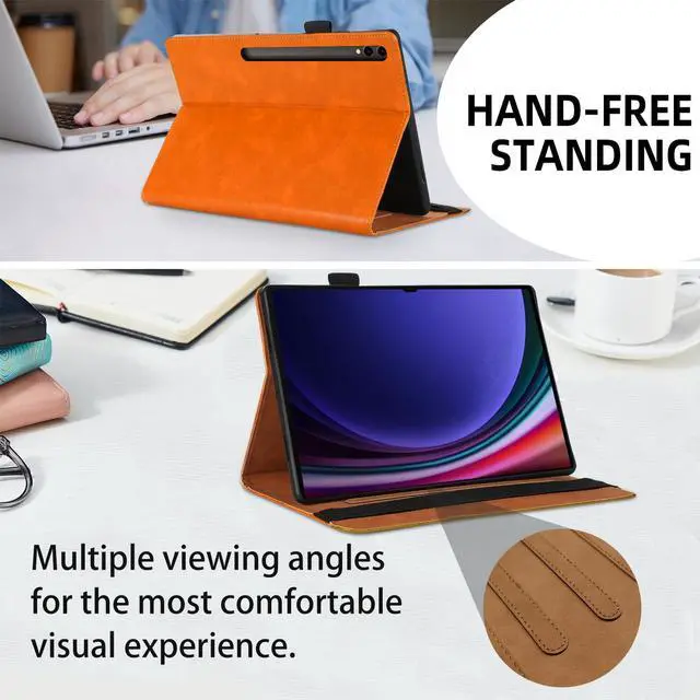Alt view image 3 of 5 - TIPOYOROO Case for Samsung Galaxy Tab S9 Ultra 2023/ Tab S8 Ultra 2022 14.6 inch, Business PU Leather with Card Slot Pen Holder Multi-Angle Stand for Model SM-X900/X906 - Orange
