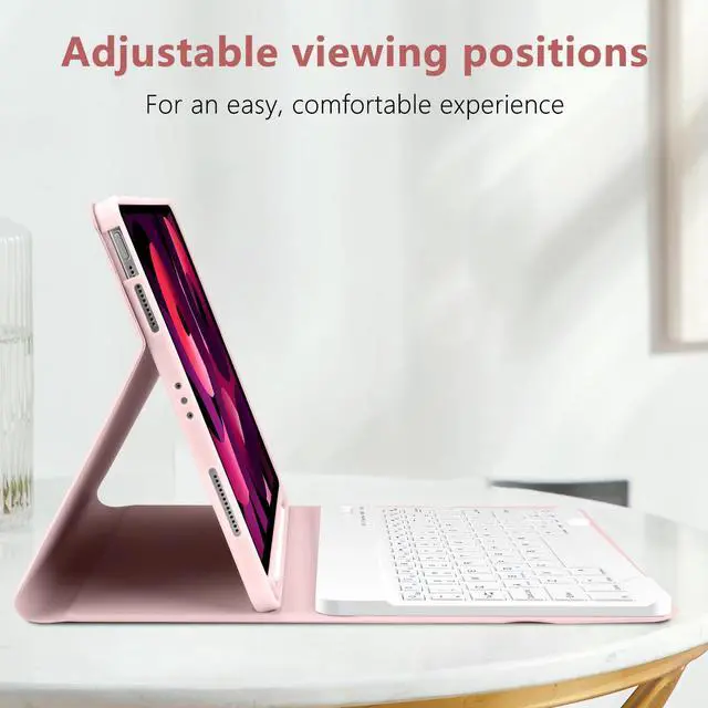 Alt view image 3 of 5 - TQQ Keyboard Case for iPad Air 11-inch (M3 2025 / M2 2024) & Air 4th/5th Gen, Magnetic Wireless Detachable Keyboard, Stand Folio Cover with Pencil Holder, Thin & Light (Pink)