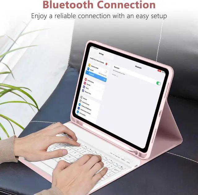 Alt view image 5 of 5 - TQQ Keyboard Case for iPad Air 11-inch (M3 2025 / M2 2024) & Air 4th/5th Gen, Magnetic Wireless Detachable Keyboard, Stand Folio Cover with Pencil Holder, Thin & Light (Pink)