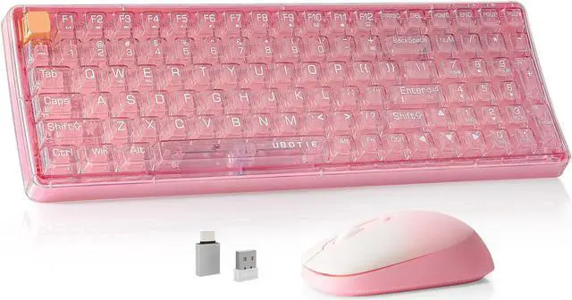Main image of Wireless Transparent Keyboard and Mouse Combo, UBOTIE Pink 100keys 2.4GHz USB Receiver Keyboard Mouse Set with Adjustable DPI Optical Mouse for PC Laptop