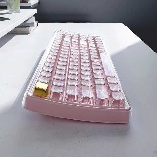 Alt view image 4 of 5 - Wireless Transparent Keyboard and Mouse Combo, UBOTIE Pink 100keys 2.4GHz USB Receiver Keyboard Mouse Set with Adjustable DPI Optical Mouse for PC Laptop