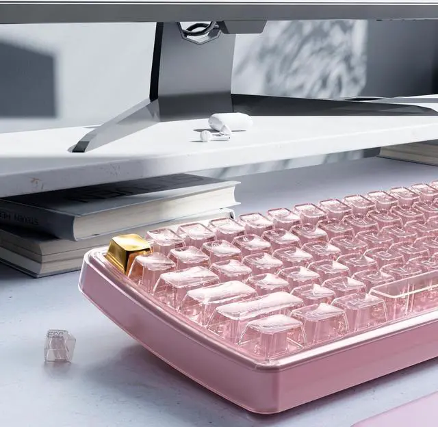 Alt view image 5 of 5 - Wireless Transparent Keyboard and Mouse Combo, UBOTIE Pink 100keys 2.4GHz USB Receiver Keyboard Mouse Set with Adjustable DPI Optical Mouse for PC Laptop