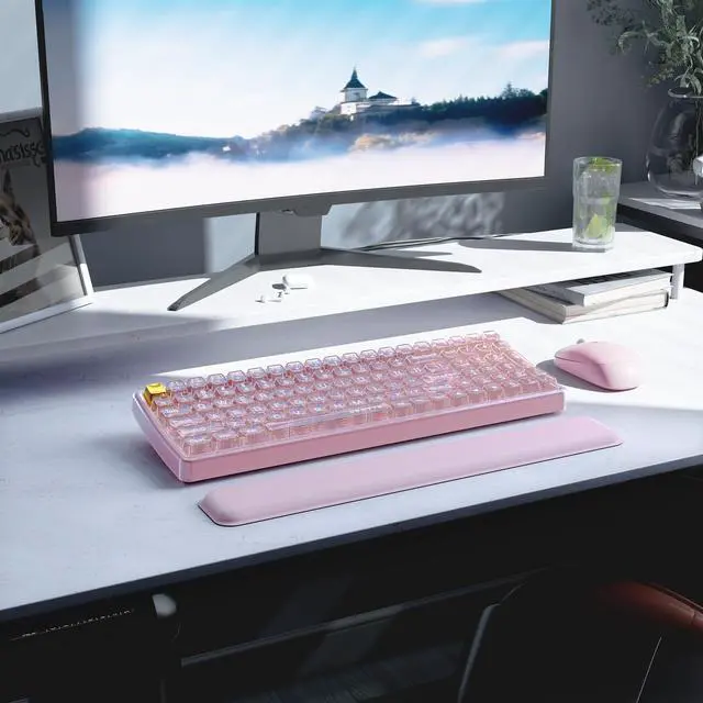 Alt view image 3 of 5 - Wireless Transparent Keyboard and Mouse Combo, UBOTIE Pink 100keys 2.4GHz USB Receiver Keyboard Mouse Set with Adjustable DPI Optical Mouse for PC Laptop