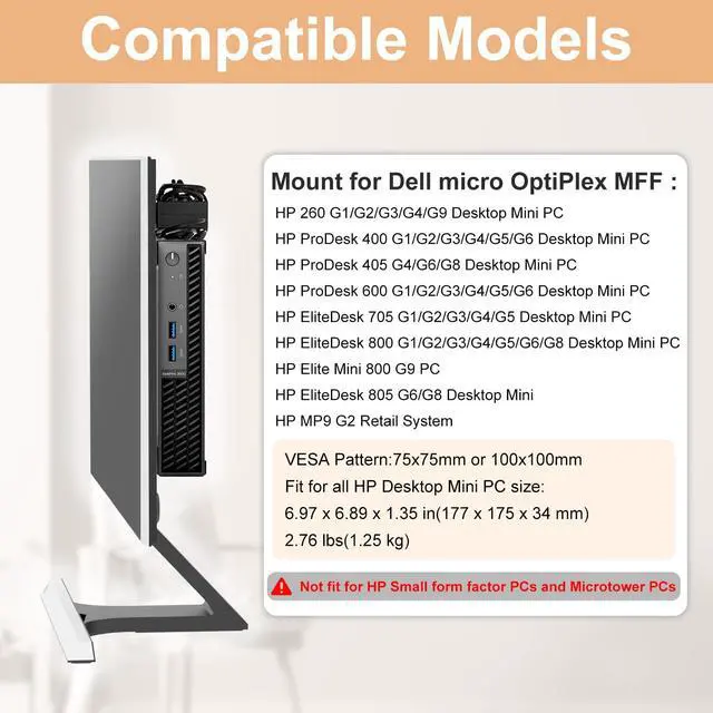 Alt view image 3 of 5 - Varghesyla Mount for HP Mini PC Wall VESA and Under Desk Mount for HP EliteDesk 800 805 705, HP Pro Mini 400 260, HP ProDesk 600 400 405 Desktop Mini PC Wall Mount Bracket for HP