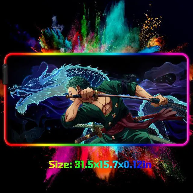 Alt view image 5 of 5 - YBHNTZ RGB Zoro Gaming Mouse Pad, Extended Large Anime Led Mousepad, Non-Slip Rubber Base and Stitched Edges Light Up Computer Laptop Keyboard Big Desk Mat for Office and Work(RGB01)