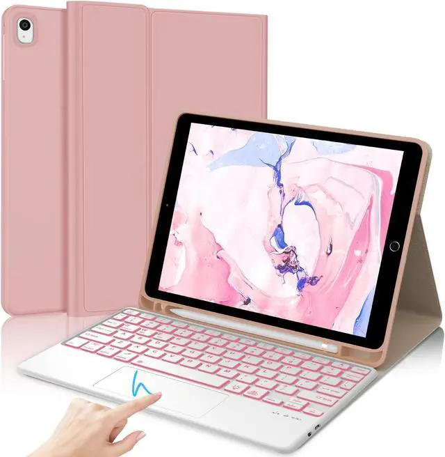 Main image of iPad 9th Generation Case with Keyboard 10.2", Detachable Wireless Keyboard with Smart Touchpad, 7 Color Backlit, Slim Folio Cover with Pencil Holder for iPad 8th/7th Gen/iPad Air 3rd Gen, Rose Gold