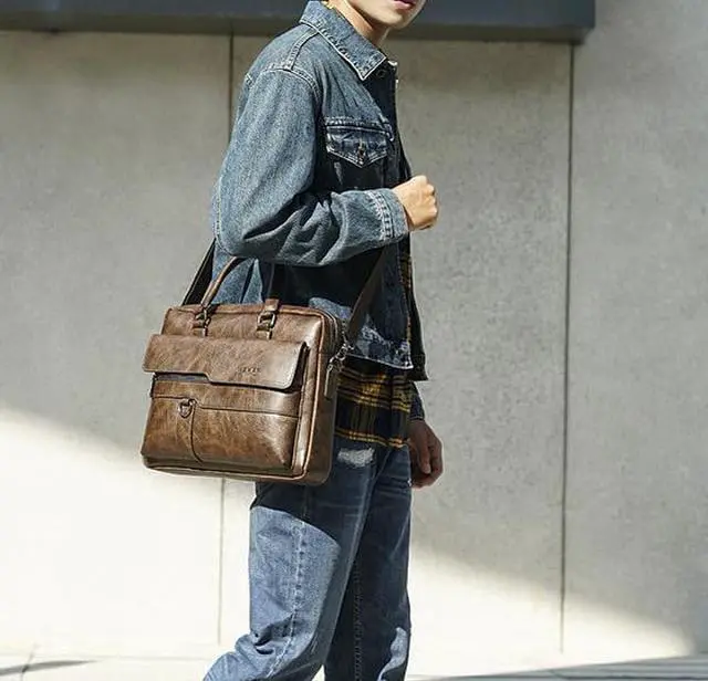 Alt view image 4 of 4 - YY GEWETAO Mens Messenger Bag Leather 15.6 Inches Laptop Briefcase Large Laptop Bag Satchel Crossbody Bag