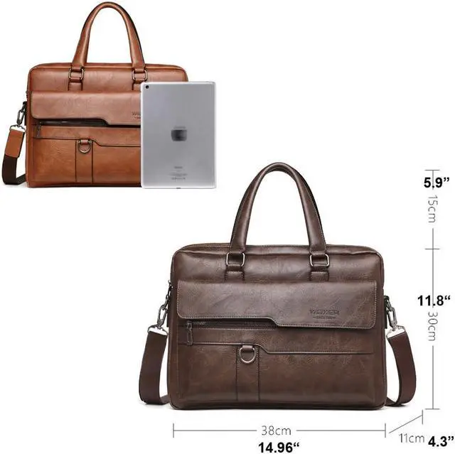 Alt view image 3 of 4 - YY GEWETAO Mens Messenger Bag Leather 15.6 Inches Laptop Briefcase Large Laptop Bag Satchel Crossbody Bag