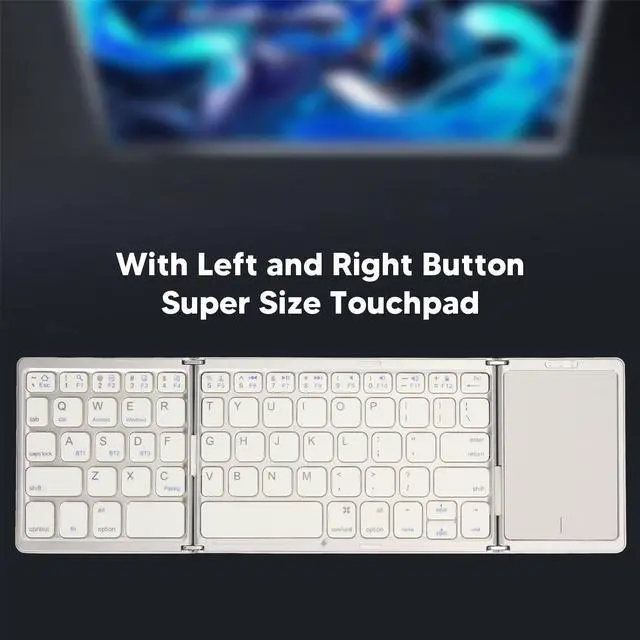 Alt view image 2 of 5 - Zunate Foldable Bluetooth Keyboard with Touchpad, Rechargeable Full Size Slim Pocket Folding Keyboard, USB C Portable Keyboard for Android, Windows, PC, Tablet (Silvery