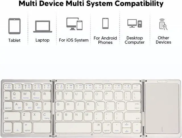 Alt view image 5 of 5 - Zunate Foldable Bluetooth Keyboard with Touchpad, Rechargeable Full Size Slim Pocket Folding Keyboard, USB C Portable Keyboard for Android, Windows, PC, Tablet (Silvery