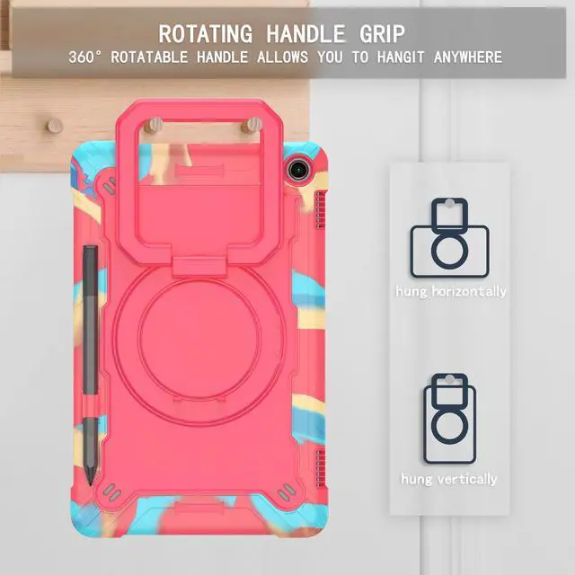 Alt view image 2 of 5 - zukof Case for  Fire Max 11 inch Tablet (13th Generation, 2023 Release) Hybrid Shockproof 360 Rotating Multi-Functional Ring Stand Case with Shoulder Straps (Rainbow/Pink)
