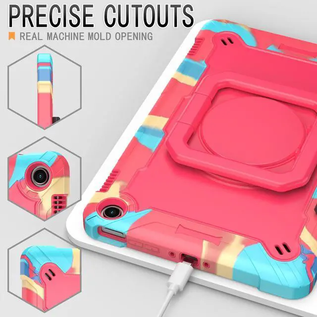 Alt view image 3 of 5 - zukof Case for  Fire Max 11 inch Tablet (13th Generation, 2023 Release) Hybrid Shockproof 360 Rotating Multi-Functional Ring Stand Case with Shoulder Straps (Rainbow/Pink)