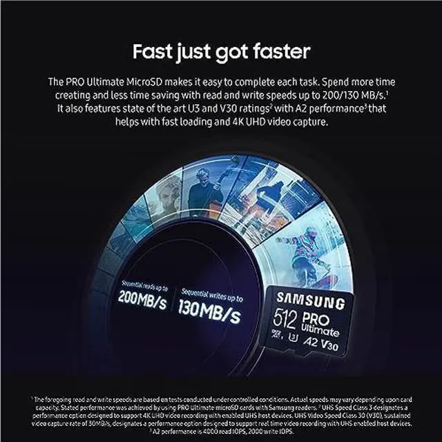 Alt view image 4 of 5 - Samsung PRO Ultimate microSD Memory Card+Reader, 512GB microSDXC, Up to 200 MB/s, 4K UHD, UHS-I, Class 10, U3,V30, A2 for GoPRO Action Cam, DJI Drone, Gaming, Phones, Tablets, MB-MY512SB/AM