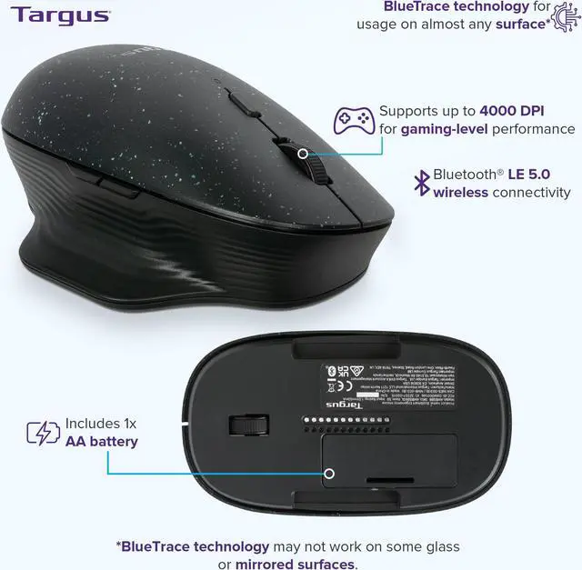 Alt view image 2 of 4 - Targus ErgoFlip EcoSmart Sustainable Ambidextrous Full-Size Mouse - Gaming-Level Mouse Compatible with Chrome OS, Windows, and macOS (AMB586GL)