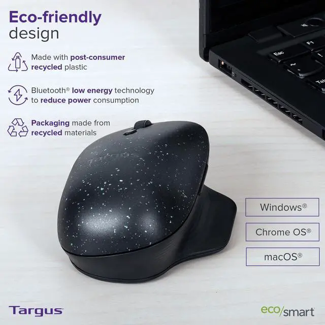 Alt view image 4 of 4 - Targus ErgoFlip EcoSmart Sustainable Ambidextrous Full-Size Mouse - Gaming-Level Mouse Compatible with Chrome OS, Windows, and macOS (AMB586GL)