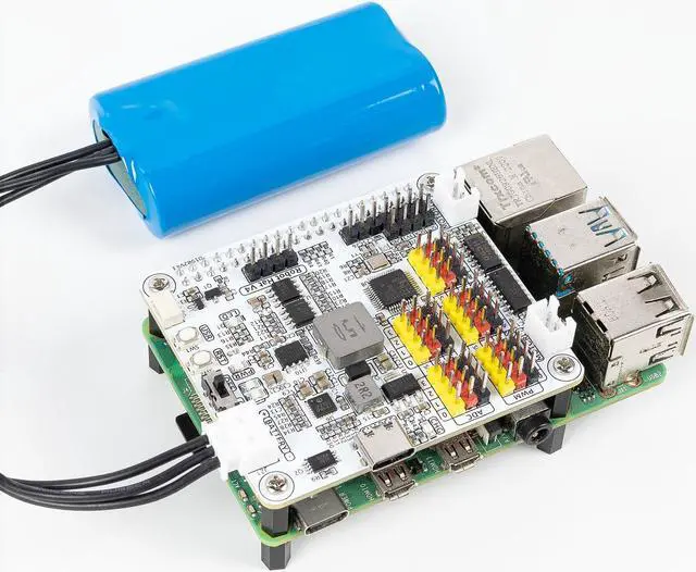 Main image of SunFounder Robot HAT Expansion Board Designed for Raspberry Pi 4/3B+/3B/Zero W Robot, IoT, Sensors, Motors, Servos Driver, Inclulded Rechargeable Battery, 5V2A, Speaker, ADC, PWM, IIC, UART, SPI