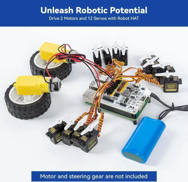 Alt view image 4 of 5 - SunFounder Robot HAT Expansion Board Designed for Raspberry Pi 4/3B+/3B/Zero W Robot, IoT, Sensors, Motors, Servos Driver, Inclulded Rechargeable Battery, 5V2A, Speaker, ADC, PWM, IIC, UART, SPI