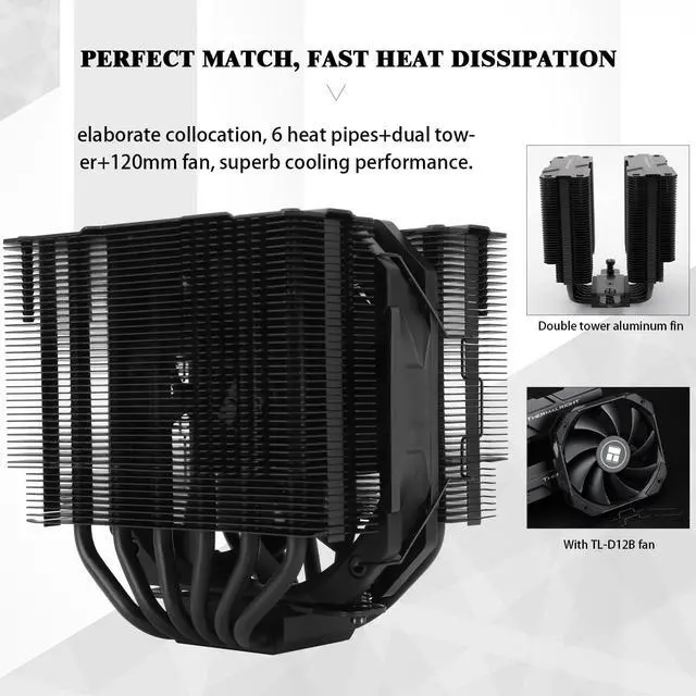 Alt view image 4 of 5 - Thermalright Peerless Assassin 120 Mini Black CPU Air Cooler, 6 Heat Pipes,120mm TL-D12B PWM Fan, 135mm High, Double Tower Coolers, for AMD AM4/ AM5/Intel LGA 1851/1700/1150/1151/1200/2011