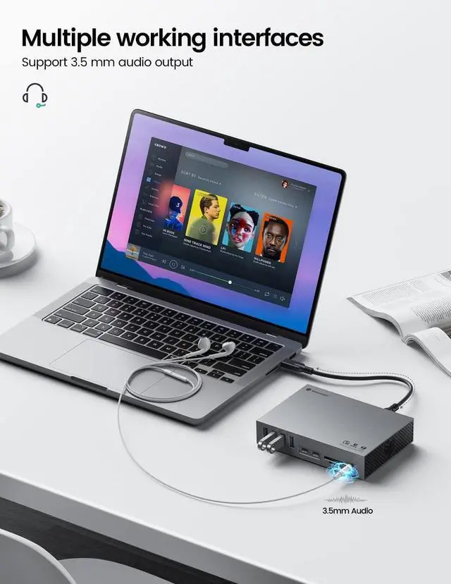 Alt view image 5 of 5 - Yottamaster 40Gbps USB C Docking Station Compatible with Thunderbolt 3, 15 in 1 USB C Dock for Dual Monitor, DisplayPort, 60W PD, S/PDIF, Audio, 6 USB Ports, Ethernet, SD/TF Card Reader [DS06G]