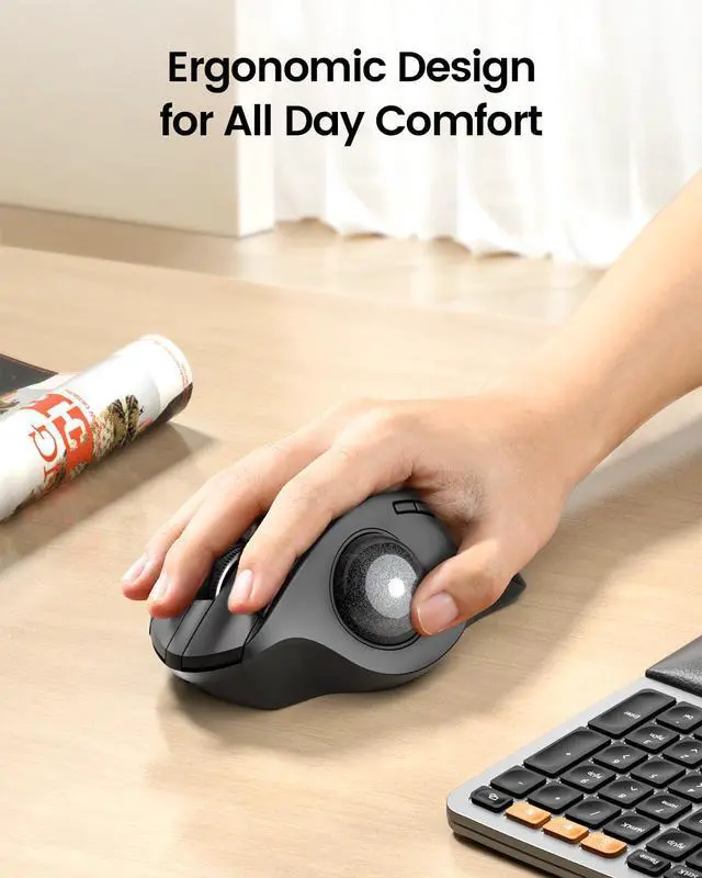 Alt view image 3 of 5 - ProtoArc Wireless Trackball Mouse, EM01 NL Ergonomic Bluetooth Rollerball Thumb Rechargeable Computer Laptop Mouse, Adjustable Angle & 3 Device Connection for PC, Mac, Windows-Gray Ball