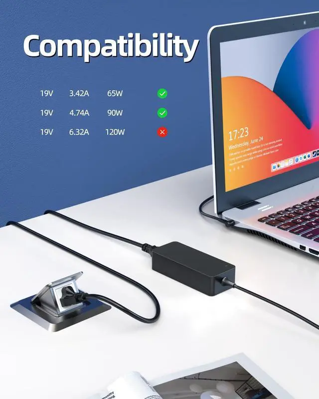 Alt view image 3 of 5 - 90W AC Charger Fit for MSI Commercial 14 H A13MG vPro, Modern 15 H B13M Laptop Power Supply Adapter Cord