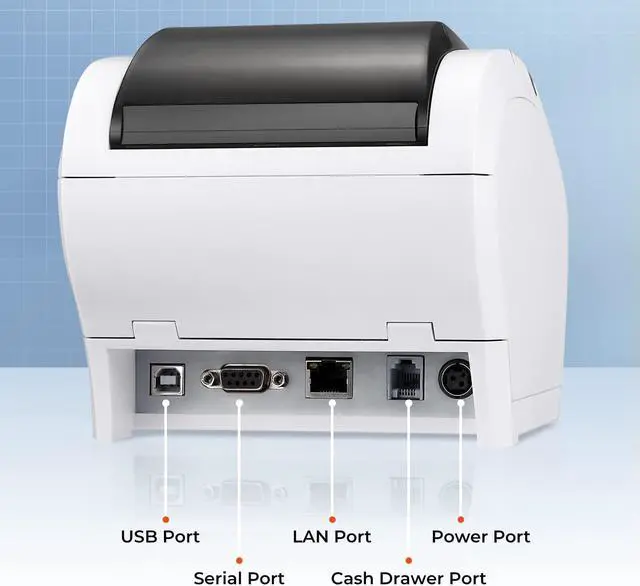 Alt view image 4 of 5 - MUNBYN Bluetooth Thermal Receipt Printer P047, 80mm POS Printer, Thermal Printer with USB Serial Ethernet, Bluetooth, Support Android Windows PC iOS(Do Not Support Paypal Doordash Grubhub Vagaro)White