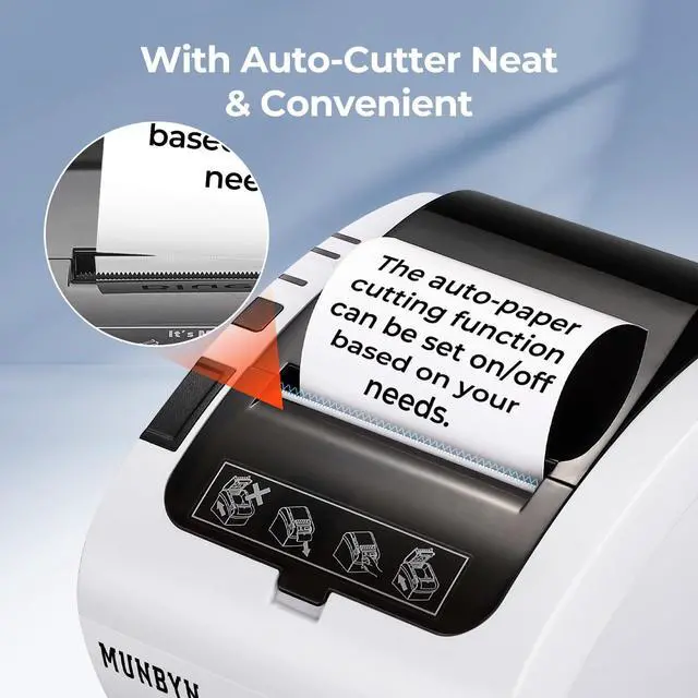 Alt view image 3 of 5 - MUNBYN Bluetooth Thermal Receipt Printer P047, 80mm POS Printer, Thermal Printer with USB Serial Ethernet, Bluetooth, Support Android Windows PC iOS(Do Not Support Paypal Doordash Grubhub Vagaro)White