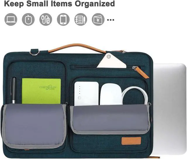 Alt view image 2 of 5 - MOSISO 360 Protective Laptop Shoulder Bag,14 inch Computer Bag Compatible with MacBook Air 15 inch M3 A3114 M2 A2941/Pro A1990 A1707,Side Open Messenger Bag with 4 Zipper Pockets&Handle, Teal Green