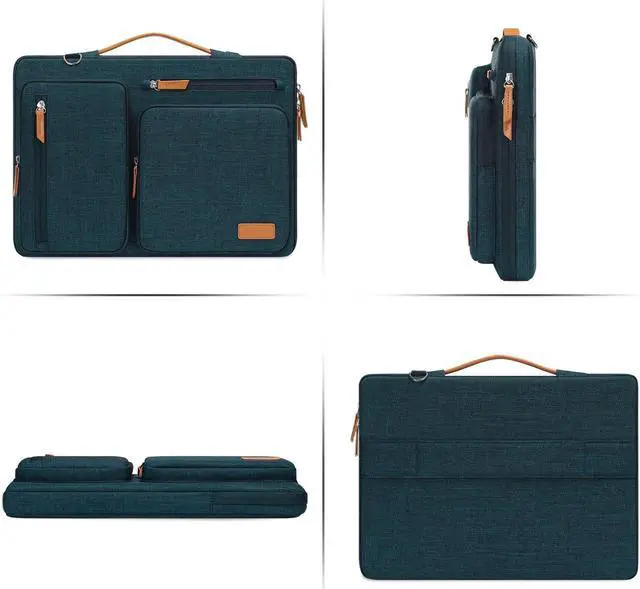 Alt view image 4 of 5 - MOSISO 360 Protective Laptop Shoulder Bag,14 inch Computer Bag Compatible with MacBook Air 15 inch M3 A3114 M2 A2941/Pro A1990 A1707,Side Open Messenger Bag with 4 Zipper Pockets&Handle, Teal Green
