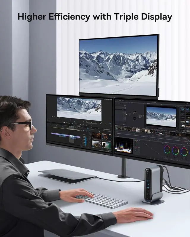 Alt view image 3 of 5 - Baseus 17-in-1 Docking Station, Laptop Docking Station 3 Monitors with 3 * 4K HDMI, USB C Docking Station with 7 USB, 1000Mbps Ethernet, 100W PD, Card Readers Compatible with Acer/HP/Lenovo/Mac/Dell