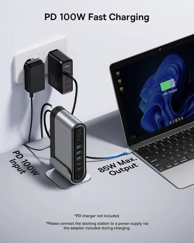 Alt view image 5 of 5 - Baseus 17-in-1 Docking Station, Laptop Docking Station 3 Monitors with 3 * 4K HDMI, USB C Docking Station with 7 USB, 1000Mbps Ethernet, 100W PD, Card Readers Compatible with Acer/HP/Lenovo/Mac/Dell