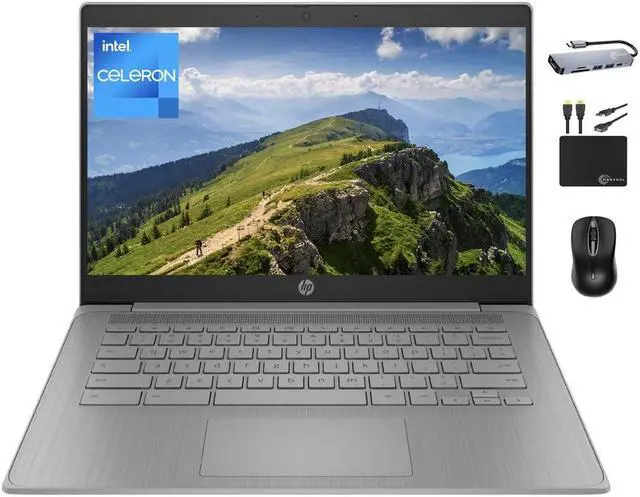 Main image of HP Chromebook 2024 Premium Laptop Student Business, 14" HD Display, Quad-Core Intel Celeron N4120, 4GB RAM, 192GB Storage (64GB eMMC+ 128GB Card), UHD Graphics, Wi-Fi, Chrome OS +MarxsolAccessory
