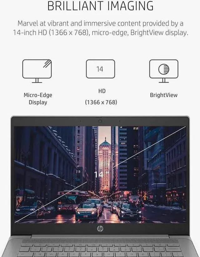 Alt view image 3 of 5 - HP Chromebook 2024 Premium Laptop Student Business, 14" HD Display, Quad-Core Intel Celeron N4120, 4GB RAM, 192GB Storage (64GB eMMC+ 128GB Card), UHD Graphics, Wi-Fi, Chrome OS +MarxsolAccessory