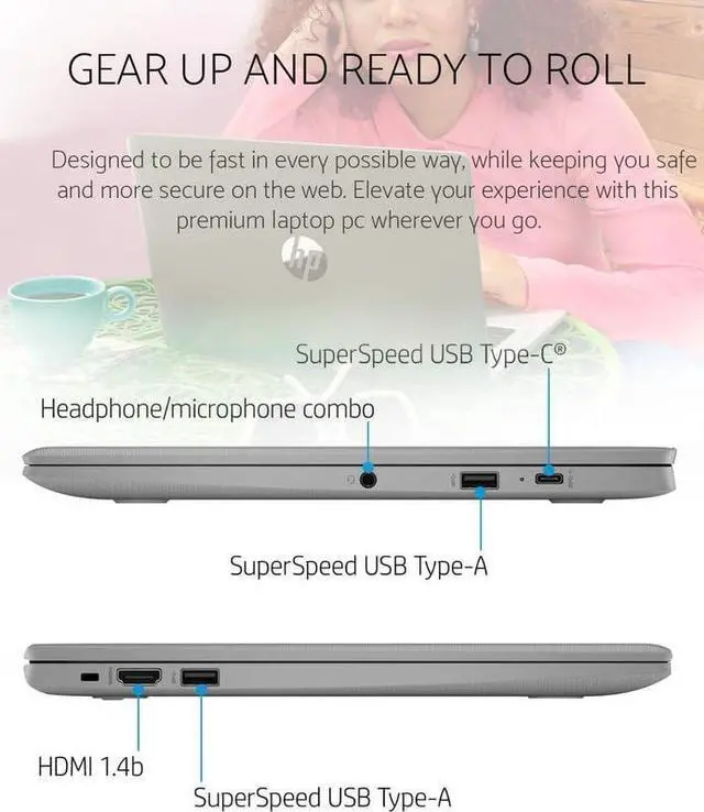 Alt view image 5 of 5 - HP Chromebook 2024 Premium Laptop Student Business, 14" HD Display, Quad-Core Intel Celeron N4120, 4GB RAM, 192GB Storage (64GB eMMC+ 128GB Card), UHD Graphics, Wi-Fi, Chrome OS +MarxsolAccessory