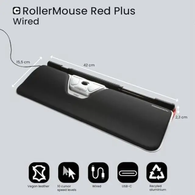 Alt view image 3 of 5 - Contour Design RollerMouse Red PLUS Wired Eco Optical Computer Mouse - Ergonomic Design for Optimal Efficiency - PC or Mac Compatible Ergonomic Mouse - 10-Speed Adjustable Ambidextrous Plug in Mouse