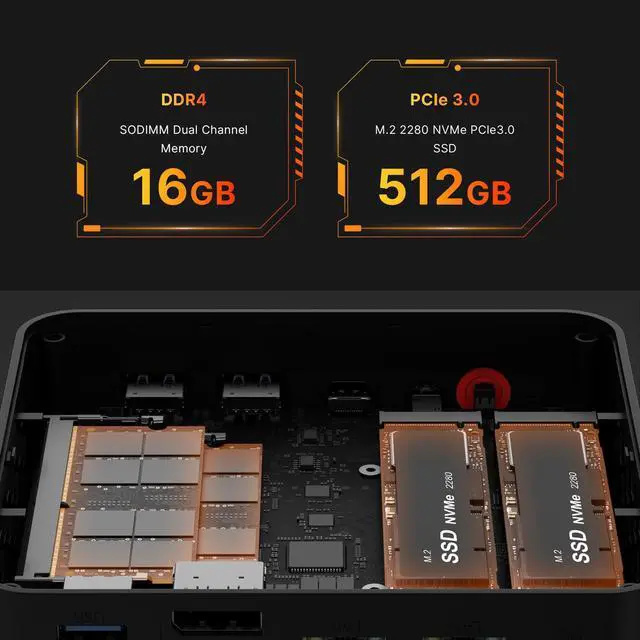 Alt view image 4 of 5 - BOSGAME Gaming Mini PC AMD Ryzen 7 5700U, Micro PC 16GB DDR4 RAM 512GB SSD, Mini Desktop Computer Dual LAN 2.5GbE/4K Triple Display/WiFi6E/BT5.2 for Home/Office/Gamer