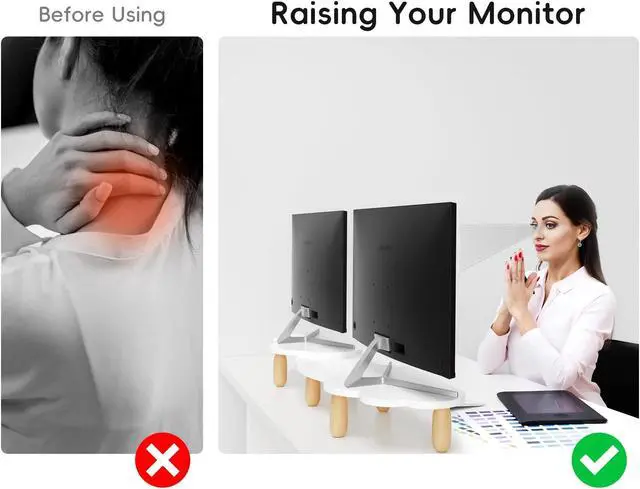 Alt view image 4 of 5 - AFOOYO Dual Monitor Stand Riser,Rainbow Cloud Desktop Computer Stand for 2 Monitors,Adjustable Length and Angle Multifunctional Desktop Organizer Stand for Laptop, PC, Computer, Printer,White